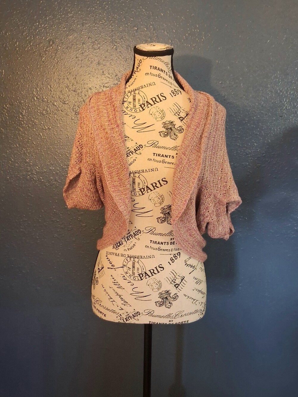 212 New York Womens Light Pink Open-Front Short Sleeve Knit Shrug Medium